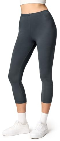 Ladeheid Leggings Damen 3/4 Baumwolle bequem und atmungsaktiv Capri Leggings Damen für Sommer LA40-132 (Graphit, S)