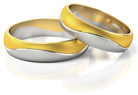 JC Gold Trauringe - Gelbgold Weißgold Eheringe Bicolor inklusive Stein und Gravur im Paarpreis PL204 (14 Karat (585) Bicolor)