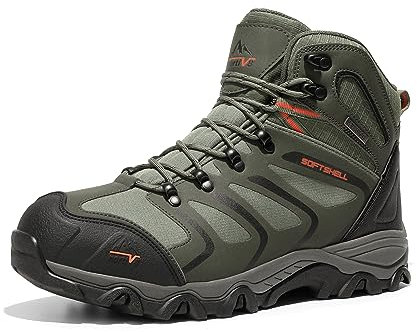 NORTIV 8 Men's Ankle High Waterproof Boots Hiking Boots Men Walking Boots Mens Backpacking Trekking&Hiking Footwear 160448_M,Size 13,Army/Green/Black/Orange,160448_M