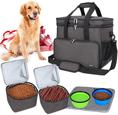Teamoy Reisetasche für Hundeausrüstung, Hundetasche für die Mitnahme von Tiernahrung, Leckereien, Spielzeug und andere wichtige Dinge, ideal für Reisen, Camping oder Tagesausflüge (Groß, schwarz)