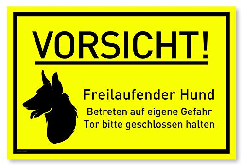 Vorsicht Hund Schild (30x20 cm Kunststoff) - Hundeschilder - Warnung vor dem Hund Schilder - Hundeschild Wetterfest - Hundewarnschilder - Achtung bissiger Hund (Neongelb) - Schäferhund