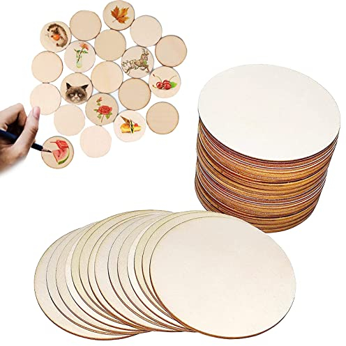 100 Stück Holzscheiben Log Scheiben,Unvollendete Runde Holzscheibe mit 4cm Verzierungen Holz Log Scheiben Hochzeit Dekoration DIY Handwerk Handarbeit Holz Etiketten Sitzplatten Gemälde