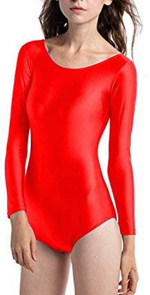 Carnavalife - Body per danza, da donna, a maniche lunghe e girocollo rosso S