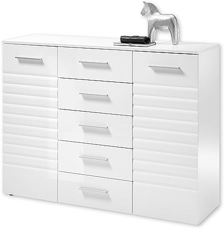 NEW LONG Sideboard in Weiß - Moderne Kommode mit Schubladen und viel Stauraum - 130 x 99 x 40 cm (B/H/T)