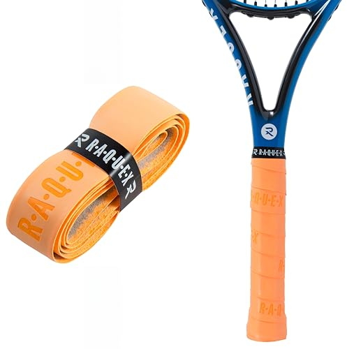 Raquex Enhance Replacement Racket Grip: Tennis Grip, Badminton, Squash Grip Tape, Padel, Pickleball. 14 Colours. Premium, Self-Adhesive Tennis Racquet Grip with Finishing Tape (Orange, 30 Grips)