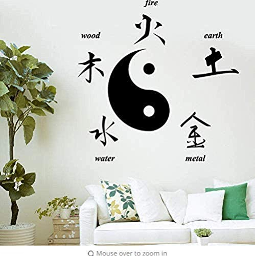 Wandaufkleber Hauptdekoration Kunstwandbild Chinesische Taoistische Kultur Dekor Buddha Chinesische Zeichen der Elemente Yin Yang Symbol Aufkleber Wohnzimmer Schlafzimmer 56X56Cm