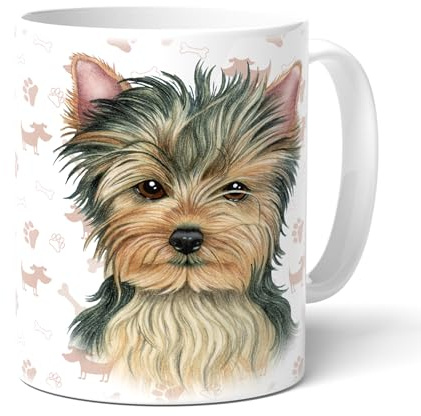 YORKSHIRE C (64) - Tasse aus Keramik. Becher mit lustigen Text und Yorkie Zeichnung. Teetasse, Kaffeebecher, Häferl mit Henkel. Mehrwegbecher. Geschenk für Frauchen, Herrchen, alle Hunden Liebhaber.