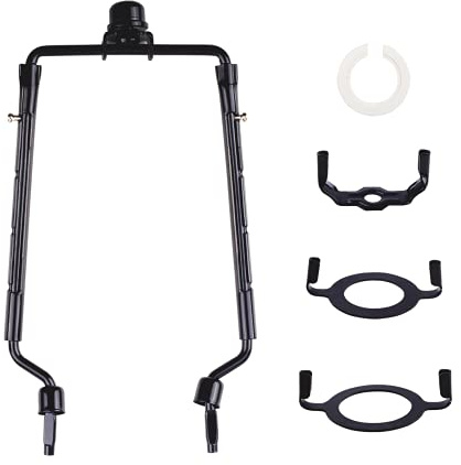 7 8 9 10 inch Lamp Shade Harp Holder,Adjustable Lamp Harp Kit,Fit 3/8 IP Standard,E14,E26,E27 Light Base UNO Fitter Adapter,Black Horn Frame Lampshade Bracket (Black)