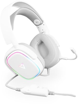 Modecom Volcano MC-899 Prometheus Weiß Gaming-Headset 7.1 Surround Sound | PC Kopfhörer mit Mikrofon & USB-Kabel | Over-Ear Polsterung & RGB Beleuchtung | Komfortabel für Lange Sessions & E-Sport