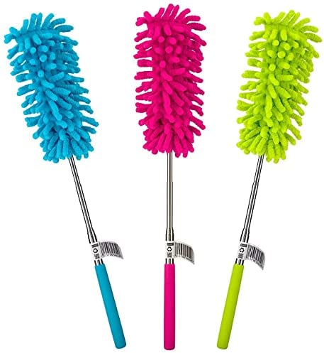 Red Rainbow Extendable Telescope Duster Microfiber Cleaning Feather Brush Washable Assorted Cleaning Brush 27x75cm Pack of 3