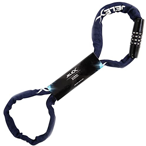JELEX Dr. Security Fahrradschloss Anti-Diebstahl-Sicherung aus hochwertigem Stahl mit Textilmantel und 4-stelligem Zahlenschloss, personalisierbar. Für Cityräder, MTB und E-Bike. Maße: 98 cm x 2,5 cm