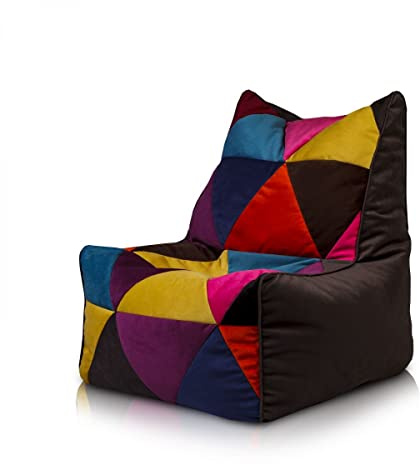 Ecopuf Solid - Puf saco con relleno asiento suave de microfibra diseño patchwork con doble cremallera antipérdida Din 75 x 75 cm