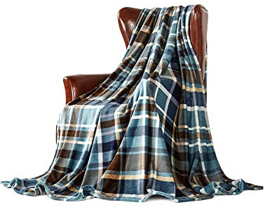 DREAMLANDING Decke für Sofa-230 x 260 cm Blaues Karomuster-Kuscheldecke Flauschig weich, bunt, übergroß, dekorativ, ultraplüschig, kühldecke zum schlafen