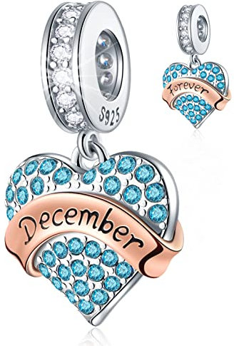 Dezember Geburtsstein Charms passt Pandora Geburtstagsarmband/Halskette, 925 Sterling Silber Pflaster Herz Türkis Geburtsstein Anhänger Perlen, Geschenk für Weihnachten/Familie/Bester Freund/Liebhaber