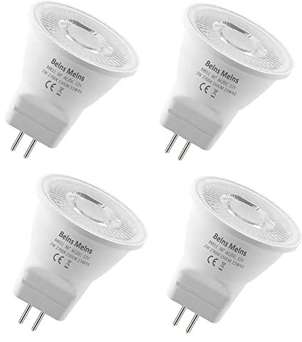 Belns Melns MR11 GU4 LED 12V, 2700K Warmweiß, 2W ersetzt 20W Halogen LED GU4 Reflektor Leuchtmittel Stiftsockel, 12V AC/DC 150lm 2700K Warmweiss 36° Abstrahlwinkel - 4 Stück