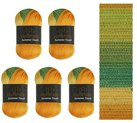 Wollbiene Summer Touch Batik 5 x 100 Gramm Wolle Mehrfarbig mit Farbverlauf, 500 Gramm merzerisierte Strickwolle Microfiber-Acryl (509 citrus)