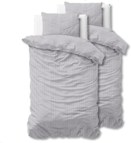 Sleeptime Bettwäsche 4teilig 135cm x 200cm 4teilig grau weiß - Streifen - weich & bügelfrei Bettbezüge mit Reißverschluss - Bettwäsche Set mit 2 Kissenbezüge 80cm x 80cm