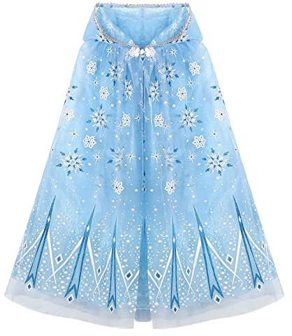XEPST Prinzessin Kapuzenumhang Blau Funkelnde Schneeflocke Umhang Prinzessin Verkleidung Zubehör für Mädchen Karneval Party Cosplay Geburtstagsgeschenk