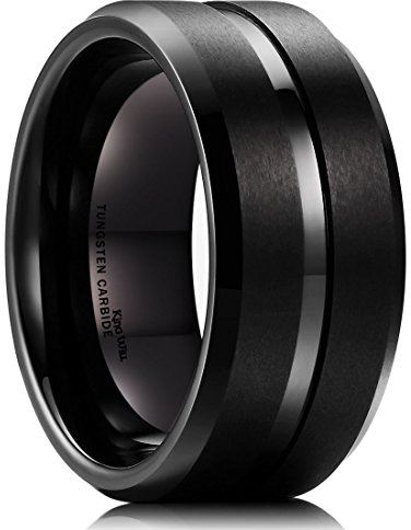 King Will 10mm schwarz Wolframkarbid Hochzeit Band Ring poliert Finish gerillt Zentrum Comfort Fit(8)
