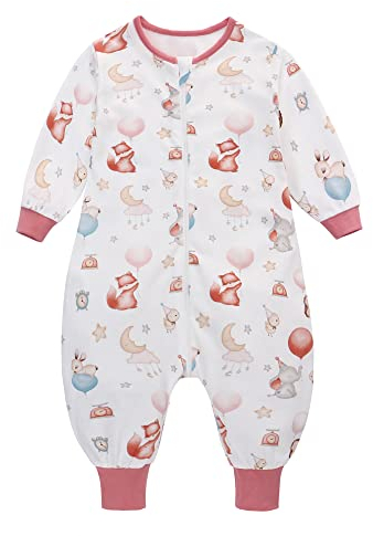 Baby Schlafsack Sommer mit Füßen 0.5 Tog 100% Baumwolle Kinder Sommerschlafsack mit Ärmel für Jungen und Mädchen (Elefant, L/2-4T)