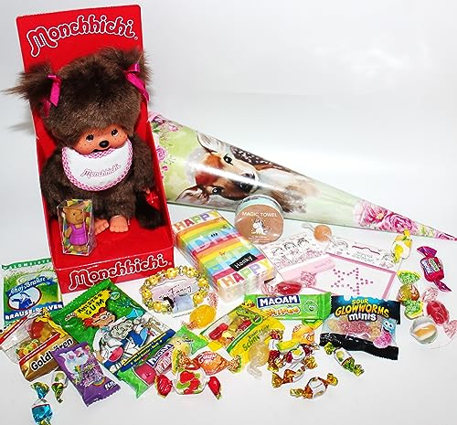 101655 Schultüte viel Glück 35cm gefüllt mit Monchhichi Mädchen Spielsachen Ausbildung Schulanfang Kita Studium
