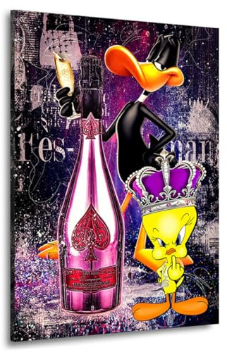 Kunstgestalten24 Leinwandbild Champagner Tweety und Duffy Comic Pop Art Comic Trend Bild Kunstdruck Wanddeko