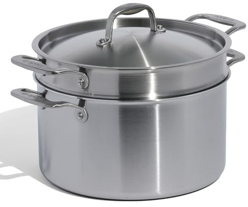 Made In Cookware - 8 Quart Stainless Steel Stock Pot with Lid and Pasta Insert - 5 Ply Stainless Clad - Professional Cookware - Made in Italy - Induction Compatible