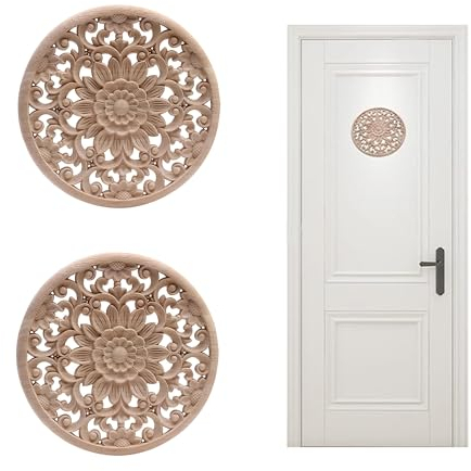 Hezhou Holz Ornament Holzornamente für Möbel Vintage Deko Geschnitztes Holz Skulptur Applique Onlay Lange Geschnitzte Holzschnitzerei Applikation Unbemalte für Möbel (O)