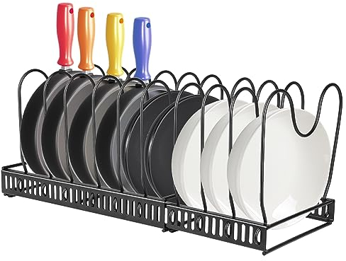 XUANYU Porte Couvercle de Pot avec 10 Compartiments Réglables, Rangement Casserole Tiroir Cuisine, Organisateur Casserole Tiroir sous Évier, Rangement pour Poêles, Couvercle, Casserole (Noir)