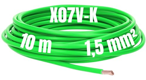 Kalitec Câble de câblage X07V-K 1,5 mm² vert - 10 m - Flexible - En PVC - Toron 1,5 mm² - Câblage à fils fins - Câble unique - Câble monofilaire