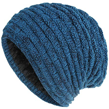 Damen Mütze Winter Wintermütze Herren Warme Winter Beanie Y2K Mützen Fleece Gefüttert Strickmütze Wollmützen Bommelmütze für Damen Atmungsaktiv Longbeanie Hut Blau