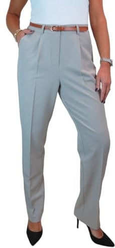 Paulo Due Smart Tailored Fit Pleated Trousers for Women UK Ladies Formal Office Trouser Lightweight Work Pants Light Grey 8-22 (12)