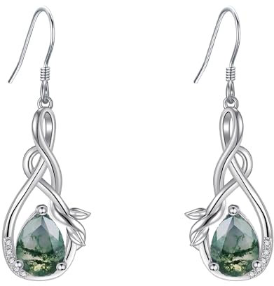 Moosachat Ohrringe 925 Sterling Silber Unendlichkeit Natürlicher Moosachat Hängend Ohrringe Grüne Edelsteine Verlobung Hochzeits Schmuck Geschenk für Damen Frauen