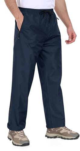 MoFiz Pantalon de Pluie Homme Léger Imperméable Respirant Coupe-Vent Pantalon de Randonnée Moto Pliable avec Poches Zippées Bleu Marine EU 4XL