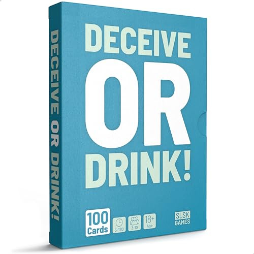 SLSK Games Deceive or Drink! - The Fun Party Game - Drinking Game with 100 Cards - Drinking Game - Card Game - Party Game for Adults - from 18 Years Old - English Version