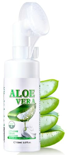 Trendyfave Aloe Vera Gel Foaming Cleanser Face Wash, Natural Acne Face Wash, Built-In Silicone Cleaning Brush For Acne Prone & Oily Skin Exfoliating Face Wash - Soothe Purify Facial Skin Care