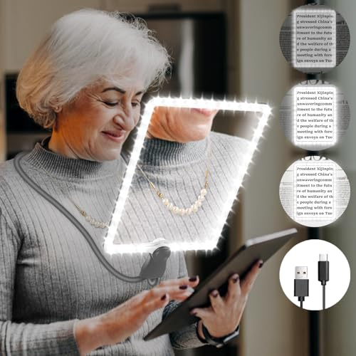 NZQXJXZ 5X Magnifying Glass with Light, Large Hands-Free Rechargeable Magnifying Glasses with Flexible Gooseneck, 10.1''x7.4'' Ultra Clear Lens, Perfect for Reading, Hobbies, Low Vision Seniors