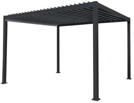 Metal Pergola 3m x 4m Anthracite Grey Adjustable Canopy Roof Powder Coated Aluminium Outdoor Garden Gazebo Sun Shelter Patio Drainage UV Protection Weather Resistant Tools & Ground Bolts Included