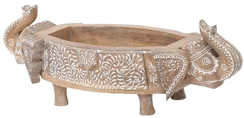 Marrakesch Boho Deko Obstschale Schale aus Holz länglich 48cm lang| Handgeschnitzte Holzschale als Schlüsselschale oder Esstisch Deko auf den Tischlaüfer | Dekoobjekt Alok als Tischdeko Küchendeko