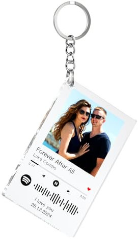 witfox Llavero personalizado Spotify - Placa Spotify Personalizada, impreso con nombre de artista, canción y foto Regalos Spotify, Regalos Pareja, Aniversario, San Valentín-5 * 8cm