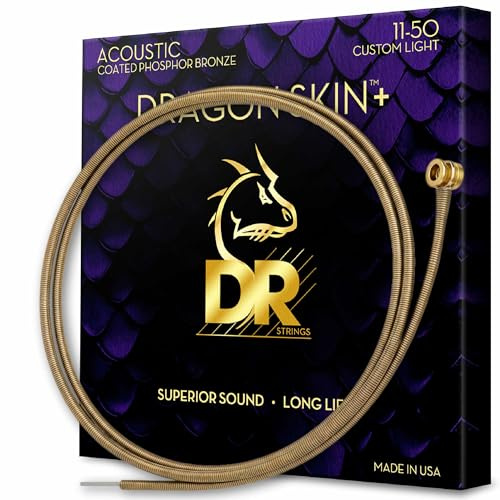 DR DAP-11 - DRAGON SKIN+™ Beschichtete Phosphorbronze Akustikgitarrensaiten, Überlegener Klang mit angenehmer Haptik & langer Lebensdauer, Custom leicht 11-50