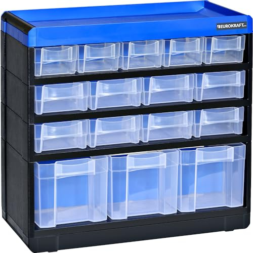 eurokraft | Kleinteilemagazin VARIOPLUS PRO | HxBxT 285 x 300 x 135 mm | 16 Schubladen | 16 Trennstege