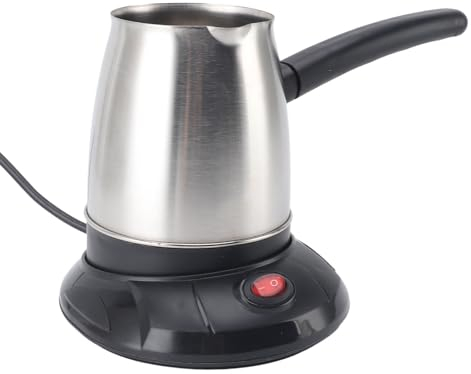 Fdit 500 Ml Elektrische Türkische Kaffeekanne, Kaffeemaschine mit Rutschfestem, Kaffeekessel aus Edelstahl mit Abnehmbarem Griff für Tee und Milch in der Küche zu Hause, EU-Stecker
