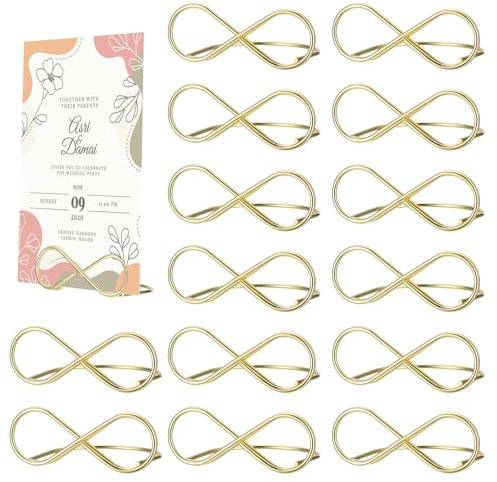 16 Pcs Table Place Name Holders Gold, Table Number Holders Stands, 8-Shaped Place Card Holders, Table Number Stands Holder Clips, Menu Card Place Display Holders for Wedding Party Memo Picture Photo