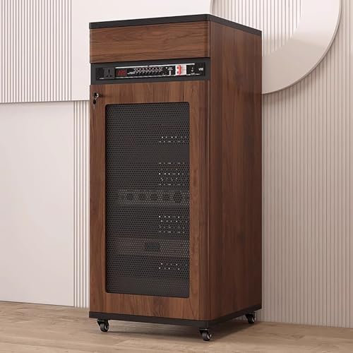 Meuble Hifi Meuble Audio Réglable avec Étagères Et Tiroirs, Tour de Support Multimédia AV Mobile Pouvant Dissiper Rapidement La Chaleur, Organisateur de Composants Vidéo de Bureau de Studio(Brown,L)