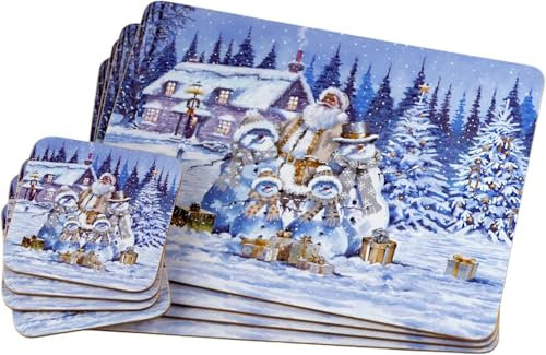 Sets of 4 Placemats with 4 Matching Coasters (White Christmas Placemat and Coaster Set)