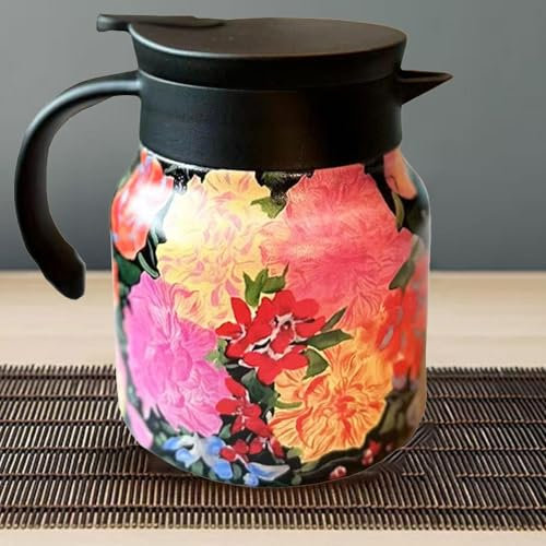 Vintage Floral Pattern Teapot with Infuser,Teapot with Strainers for Loose Tea,Stainless Steel Insulated Coffee and Tea Pot,Thermal Tea Pot,Thermal Coffee Carafe Jugs,800ml