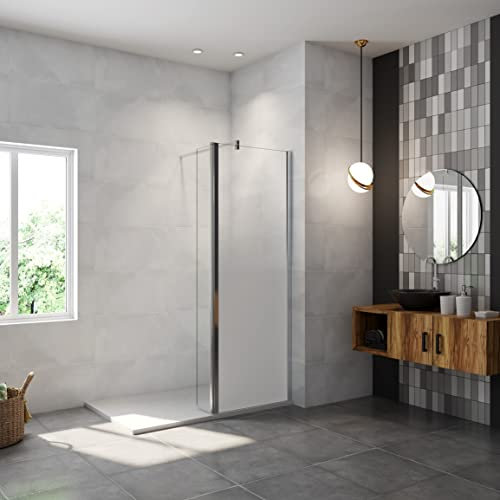 AICA paroi de douche à l'italienne 50x200cm Modèle Brume avec retour pivotant 30x200cm, paroi de douche en 8mm verre trempé avec barre de fixation 90cm en carré
