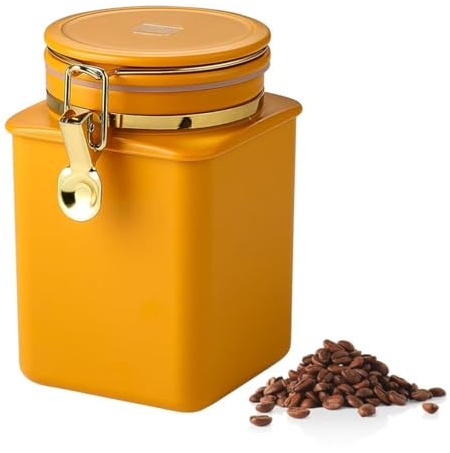 MRDLKNX Luftdichte Kaffeedose, Kaffeebohnen Vorratsbehälter mit CO2 Freisetzventilen Kaffeesatz Behälter für Kaffeebohnen, Tee, Zucker (Orange)