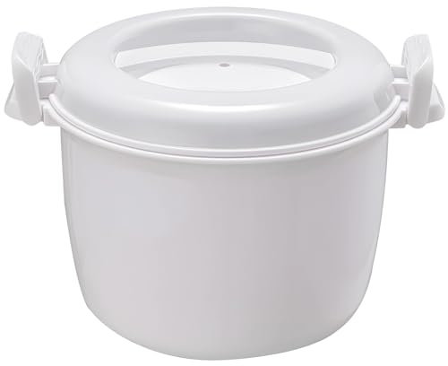 Cuiseur à riz 3 tasses avec couvercle verrouillable, cuiseur vapeur pour micro-ondes, bol familial blanc pour une cuisson et un rangement rapides